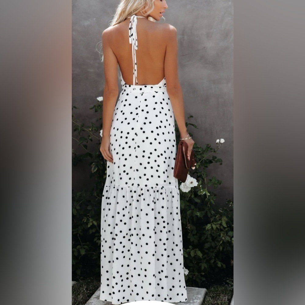VICI Polka Dot Dress – white maxi dress wedding Payce Halter Kentucky Derby - Picture 2 of 10